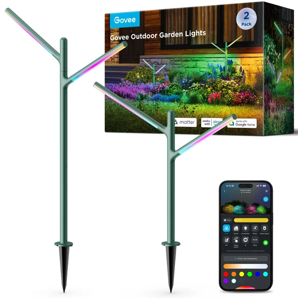 Govee Açık Bahçe Işıkları 2 Pack, RGBWIC Smart LED Yol Işıkları Peyzaj Aydınlatma ve Noel için 16 Milyon Renk ve 64 Sahne, I66 Açık Vera için Su ısıtıcısı, Alexa ile çalışır, Madde ürün görseli 1
