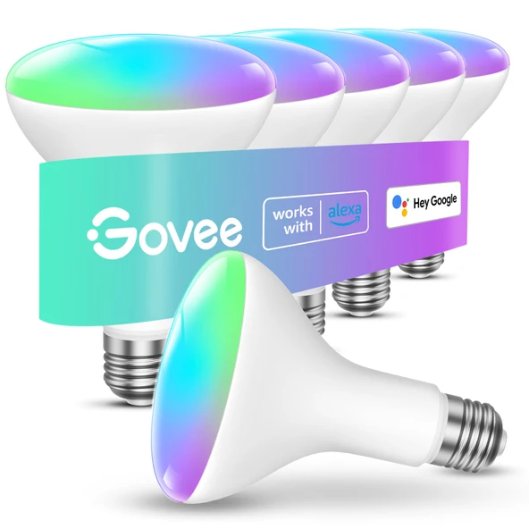 Govee Smart Light Bulbs, 1200 Lumens Screenshot BR30 Bulbs, RGBW Renk Değiştiren Işık Taşları, WiFi & Bluetooth LED Bulbleri, 16 Milyon Renk, Müzik Sen, Alexa ile Uyumlu, Google Asistan, 6 Pack ürün görseli 1
