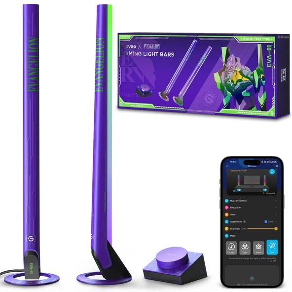 Akıllı Kumandalı Govee x EVANGELION Oyun Lightbar'ı, Müzik Modlu Wi-Fi Oyun Light Bar'ı, 62 Dahili Sahne Modu, Alexa ve Google Assistant ile Çalışır, Oyun Odası Işık Dekoru ürün görseli 1