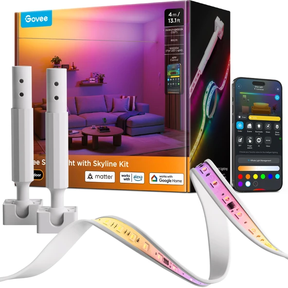 Skyline Kit ile Govee Strip Işık, 13.1ft Smart LED Strip Işıklar Alexa ile çalışır, Google Asistan ve Madde, RGBWIC Color Değişen Işık Kanalı, Odalar için LED Işıklar, Parti, Ev Decor ürün görseli 1