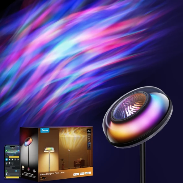 Oturma Odası için Işıklı Zemin Ayakkabısı, RGBIC Ripple Projector, Kat Yatakhanesi, SmartThings, Alexa ve Madde ile uyumlu, LED Modern Köşe Zemin Işık, Sıcak Cool White Standing Lamp ürün görseli 1
