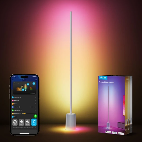 Govee Floor Lamp 2, RGBIC, Warm Cool White LED, SmartThings, Matter, Alexa, 1725lm, Music Sync, Sahne Modes, Smart Floor Lamp for Living Room, Bedroom, Silver (1 Pack) ürün görseli 1