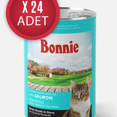 Bonnie Somonlu Sos İçinde Et Parçacıklı Kedi Konservesi 400g x 24 Adet ürün görseli 1