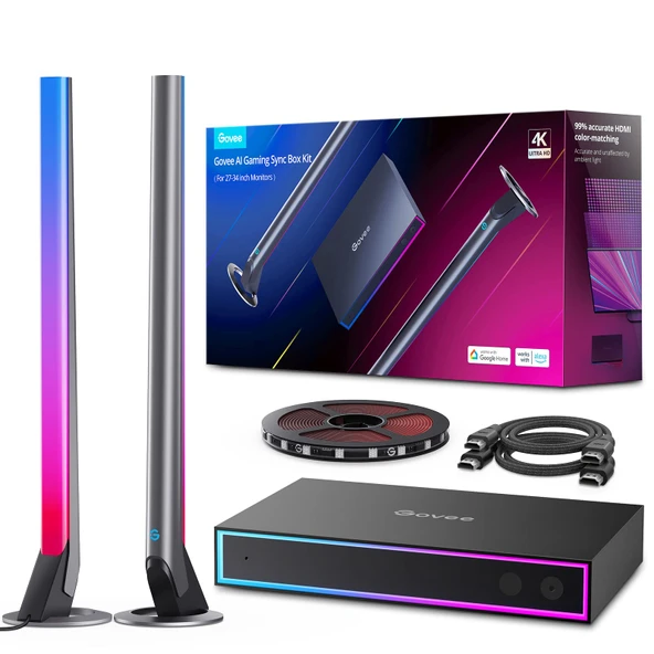 Govee AI Oyun Sen Box Kit, with Light Bars and Monitor Back Light, HDMI2.0 4K Oyun kutusu, RGBIC LED Light Strip for 27-34 inç Monitors, Works with Alexa, Google Assistant, and CEC, 3 HDMI In 1 Out ürün görseli 1