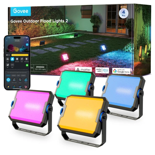 Govee Açık Taş Işıklar 2, RGBIC Warm Cold White LED Işıklar, 50 Sahne Modları, Peyzaj Aydınlatma, Upgrated IP66 with App Control, Wired 4 Pack ürün görseli 1