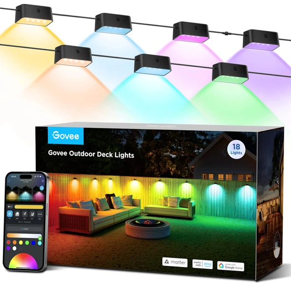 Govee Outdoor Deck Işıklar, Akıllı WiFi Açık Işıklar Alexa ile çalışır, Google, Madde, App Kontrol, IP65 Su ısıtıcısı, Telsiz 18 Packs (112ft) ürün görseli 1
