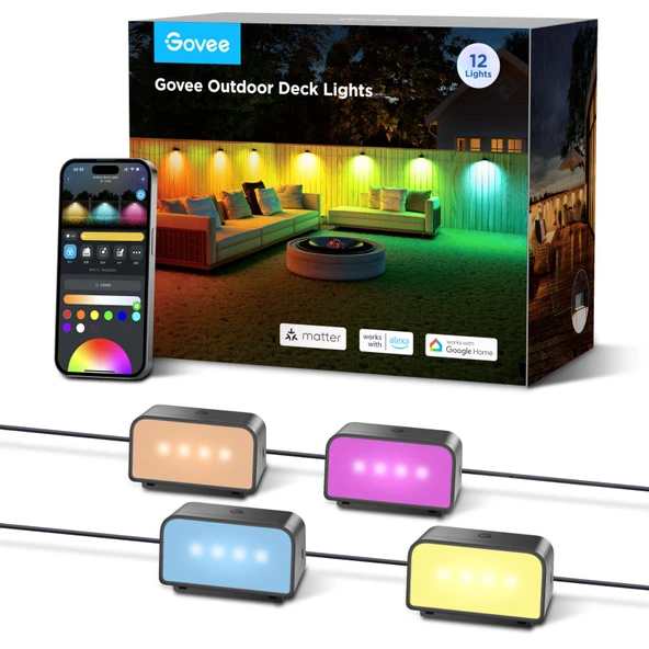 Govee Dış Mekan Çit Duvar Işığı, Madde ve Alexa ile Çalışır, 4000K Beyaz Işıklı RGBWIC Çit Işığı, Müzik Modu ve Çit Veranda Bahçe Duvarı için 60 Sahne Modu, IP65 Su Geçirmez, 12'li Paket ürün görseli 1