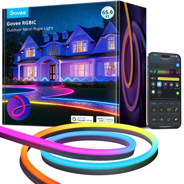 Govee Outdoort Neon Işıklar, 65.6ft RGBIC IP67 Sular 64 Sahne Modes, Music Sen, Flex LED Işıklar, Neon Işıklar Alexa ile Çalışıyor, Google Asistan ürün görseli 1