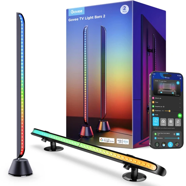 Govee Smart LED Light Bars, 31 Perfect RGBIC WiFi Light Bars with Sahne ve Müzik Modes, Multi Placement Options Uygun 70-85 inç TV, Alexa ile çalışır,Google Asistan, App Control, 2 Pack ürün görseli 1