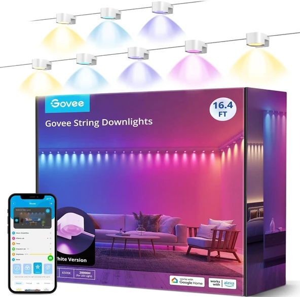 Govee Smart RGBIC İç Mekan Duvar Lambası, Alexa ile Uyumlu LED Duvar Lambası, Parti için WiFi Duvar Lambası, Müzik Senkronizasyonu, Oturma Odası için Kısılabilir İç Aydınlatma, Beyaz, 5M ürün görseli 1