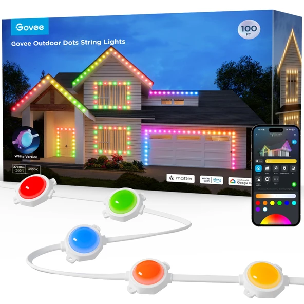 Govee Outdoor LED Strip Işıklar, 45 RGBIC LED Işıklar 65 Sahne Modes, Halloween Dekorasyon Çalışması Alexa, Google, APP Control, IP65 Su ısıtıcısı ürün görseli 1