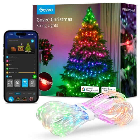 Govee Noel ışıkları, 20M dışında RGBIC Noel ışıkları, peri ışıkları iç mekan Noel dekorasyonu, 200 LED ışığın dışında LED peri ışıkları, 125+ sahne, IP65 su geçirmez, Alexa uyumluluğu ürün görseli 1