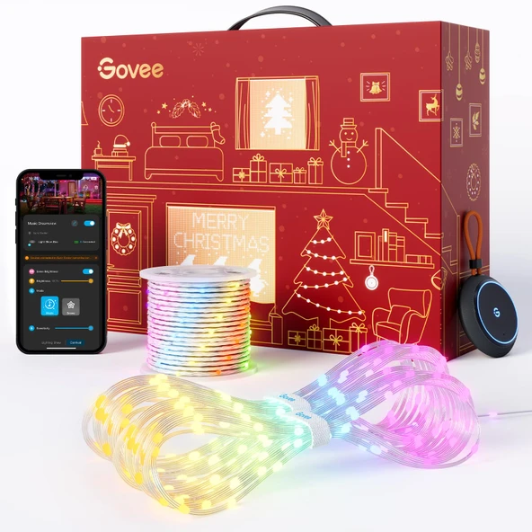 Govee Noel Işıkları Seti, Perde Işıkları 1 Paket, Noel Işıkları 1 Paket ve Dış Mekan Işık Gösterisi Kutusu 1 Paket içerir, İç ve Dış Mekan Kullanımı için Noel Dekorasyonu, Noel Hediyesi ürün görseli 1