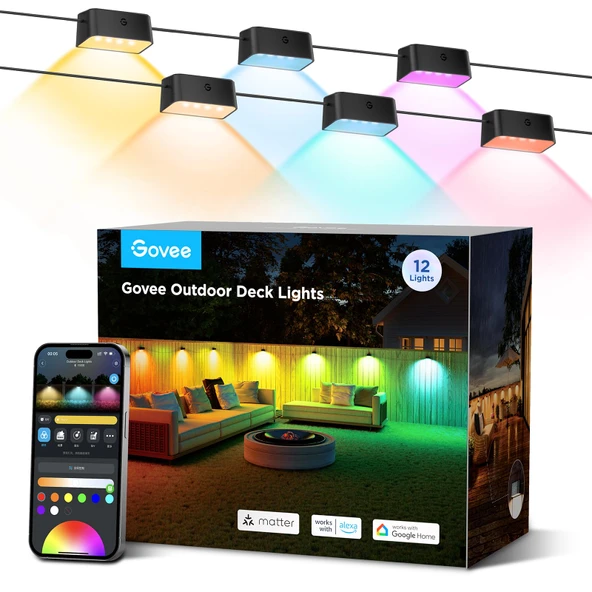 Govee Outdoor Deck Işıklar, Multicolor Açık Tarama Işıkları, IP65 Sular Smart Control, Preset Sences, Music Mode for Patio, Wired 12 Packs (72ft) ürün görseli 1