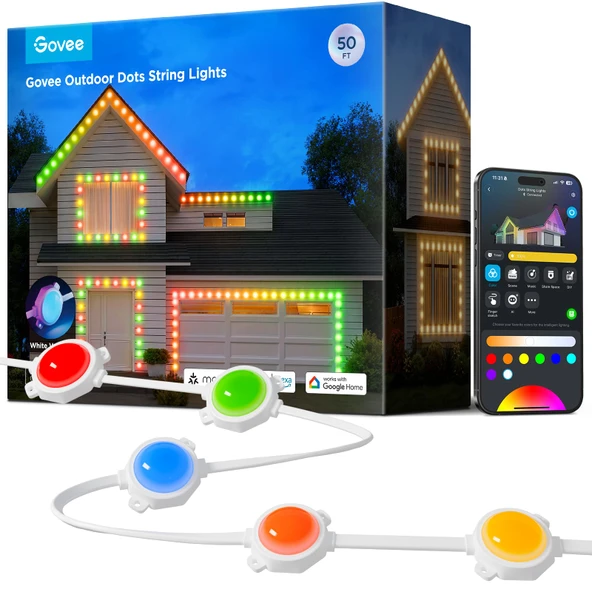 Govee Outdoor LED Strip Işıklar, 45 RGBIC LED Işıklar 65 Sahne Modes, Halloween Dekorasyon Çalışması Alexa, Google, APP Control, IP65 Su ısıtıcısı ürün görseli 1