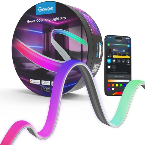 Govee COB LED Strip Işık Pro, Odalar için LED Işıklar Alexa, Google Asistan ve Madde, RGBICW Light with Warm White, Smart Strip Light, Color changing, for Cabin, 16.4ft ürün görseli 1