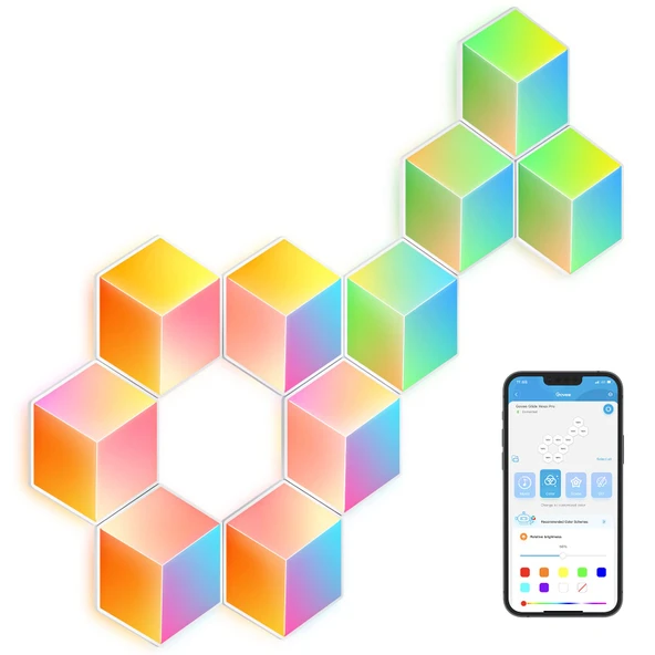 Govee Glide Hexa Pro 3D LED Işık Panelleri, WiFi RGBIC Alexa ve Google Assistant ile Üç Boyutlu İç Mekan Çalışmaları, Kendin Yap, Müzik Senkronizasyonu, Uygulama Kontrolü, Oyun için, 10 ürün görseli 1