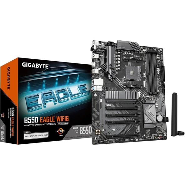 GIGABYTE B550 Eagle WIFI6 Anakart, AMD AM4 Ryzen 5000 İşlemcileri, ATX, DDR4, 2X M.2, PCIe 4.0, WIFI6, 1GbE LAN, EZ-Mandalı destekler ürün görseli 1