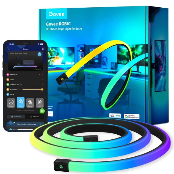 Masalar için RGBIC Neont Işıklar, 16.4ft LED Oyun Masası Işıkları, Neon LED Strip Işıklar Razer Chroma ile senkronize, Smart App Control, Music Sync, Adaptör (Sadece 2.4G Wi-Fi) ürün görseli 1