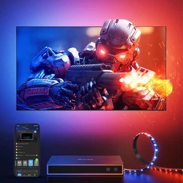 Govee AI Gaming Sync Kit HDMI 2.0, 4K Kutu ve 55-65 İnç TV'ler için 3.6M RGBIC TV Arka Işığı, Film Renk Eşleştirme, Alexa Google Assistant ile Çalışır, CEC 3 Giriş 1 Çıkış ürün görseli 1