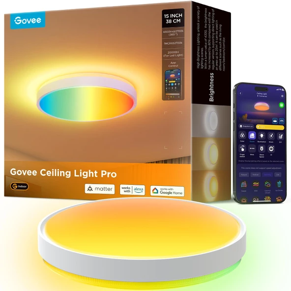 Govee Akıllı Tavan Işık 4300LM, RGBIC LED Tavan Işık Analizleri Maddeyle, Flush Mount Light Fixture, DIY Colors, 2700K-6500 Odalar için K Dress, Living Room, 15 inç, 1 Pack ürün görseli 1
