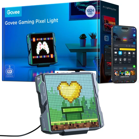 Govee Pixel Light Oyun Meydanı, 32x32 RGB Pixel Art LED Panel, AI Etkinleştirilmiş, 150 Sahne Modu ve 10 Müzik Modu ile DIY İşlevi, 30 fps/s, Oyun Odası için Alexa ve Google Asistan ile Çalışma ürün görseli 1