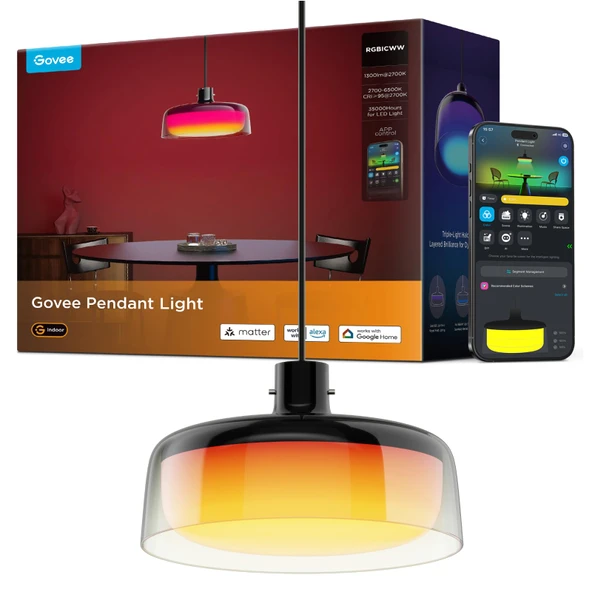 3-Layer RGBIC Smart Aydınlatma, Madde Uyumlu, 1300LM 2700K-6500 K Dress Black Hanging Light Fixture Works with Alexa, Atıcılık Oda Için Bir Üst ürün görseli 1