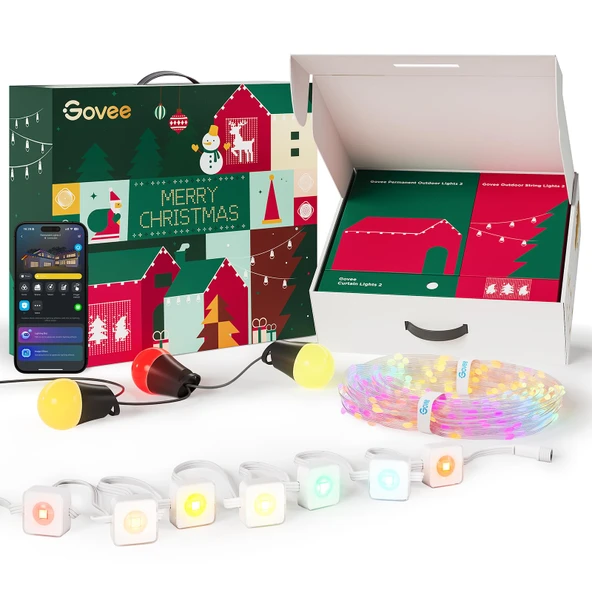 Govee Noel Işıkları Set, 100ft Sürekli Açık Işıklar, 96ft String Işıklar,4.9×6.6ft Noel Dekorasyonları için Işık, Alexa, Google Asistan, IP65 Sular, Noel Hediyeleri, ürün görseli 1