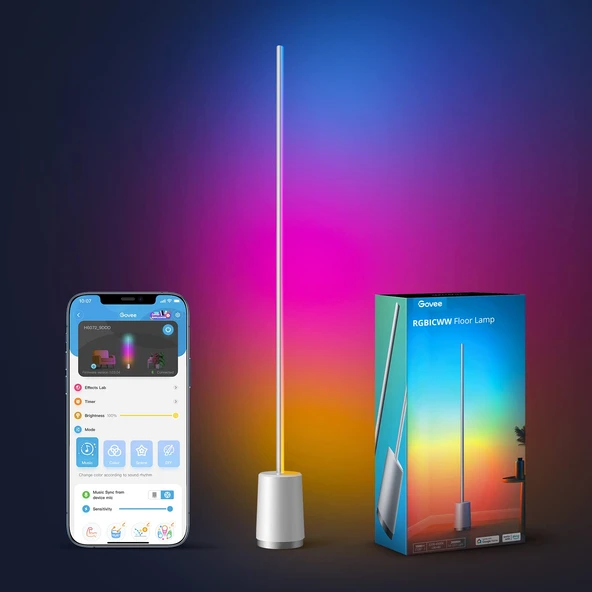 Govee Floor Lamp, RGBIC Lyra Color Change Corner Lamp, Modern LED Işıklar Wi-Fi App Control, 64+ Sahne, DIY Modes, Music Sync, Standing Lamp, Uygun for Bedroom ürün görseli 1
