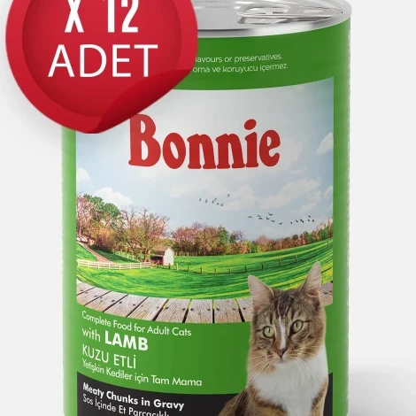 Bonnie Kuzu Etli Sos İçinde Et Parçacıklı Kedi Konservesi 400g x 12 Adet ürün görseli 1
