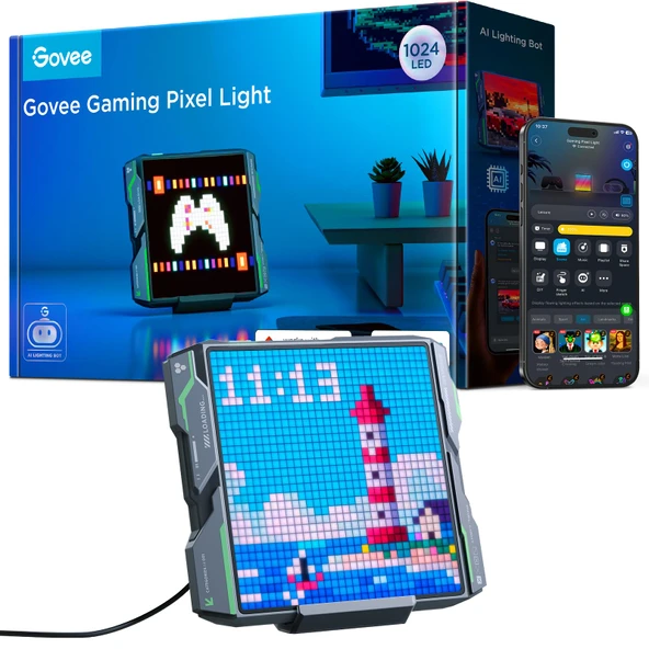 Govee Game Pixel Light, RGBIC LED Panel with Real-time Info Display, 150+ Sahne Modes & DIY Options, Smart Pixel Lights (Wi-Fi Only), Game Room Decor, 32x32 Pixels ürün görseli 1