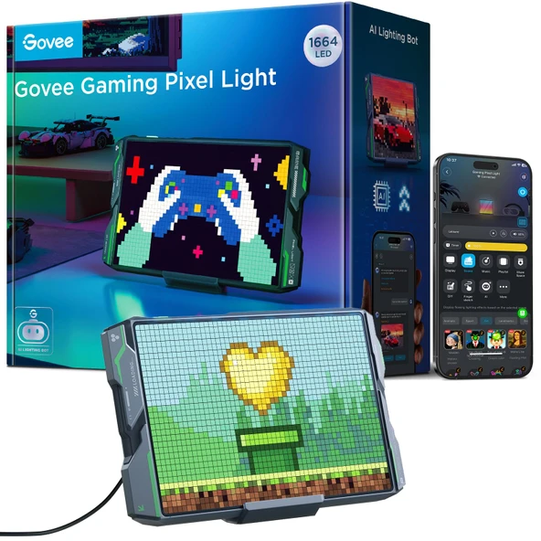 Govee Pixel Light Gaming Dikdörtgen, 52x32 RGBIC Pixel Art LED Panel, 150 Sahne Modu ve 10 Müzik Modu ile DIY İşlevi, Yapay Zeka Destekli, Oyun Odası için Alexa ve Google Asistan ile Çalışma ürün görseli 1