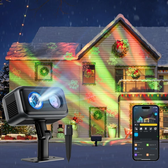 Govee Outdoor Projector Light, Yükseltd Aurora Star Projector with 16 RGB Desens, 50+ Sahne Mods for Closed & Outdoor Holiday, Works with Alexa, Google, Matter, IP65 Su geçirmez ürün görseli 1