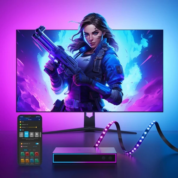 Govee AI Sync Box and Monitor Backlight, RGBIC Led Strip Light for 27-34 inç Monitors, HDMI 4K,DreamView, Work with Alexa, Google Asistan, and CEC ürün görseli 1