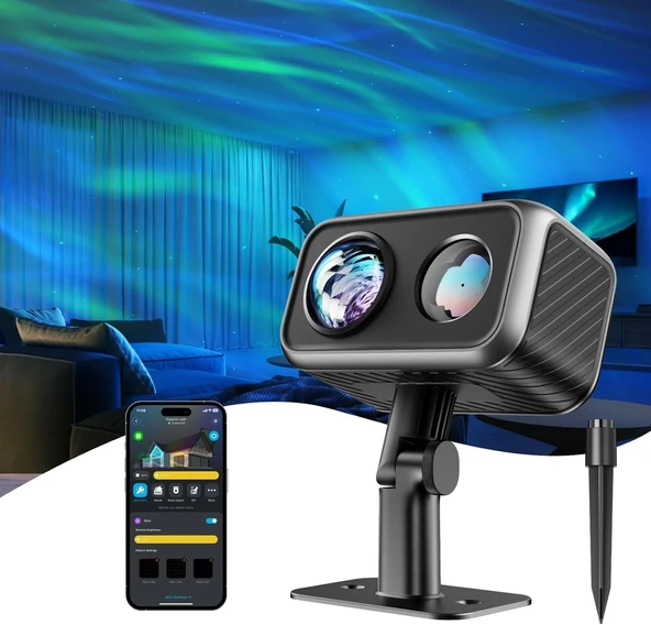 Govee Dış Mekan Lazer Projektörü, Aurora Kuzey Işığı Projektörü, 16 RGB Modu, Üç Renkli Spor Lazeri, RGBW Aurora Lambası, 50'den Fazla Şenlikli ve Günlük Sahne Modu, Alexa ile çalışır, Google Asistan ürün görseli 1