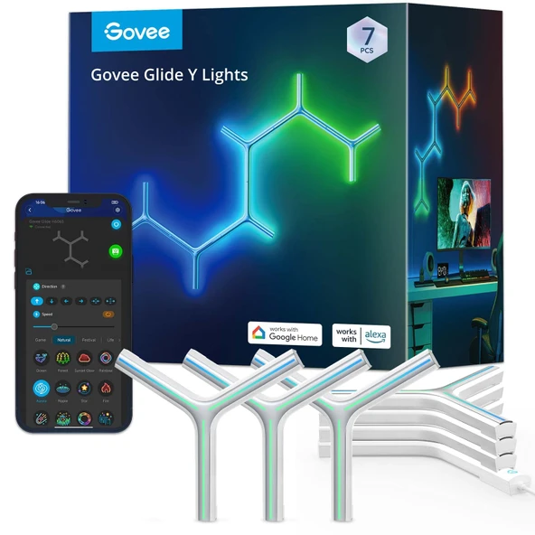 Govee Glide Y RGBIC LED Duvar Işıkları, Smart Wi-Fi Oyun Işıkları Müzik Sen, DIY ve Zamanlı Özellik, Oyun Odası için LED Işıklar, Wall Light 7 Pack ürün görseli 1