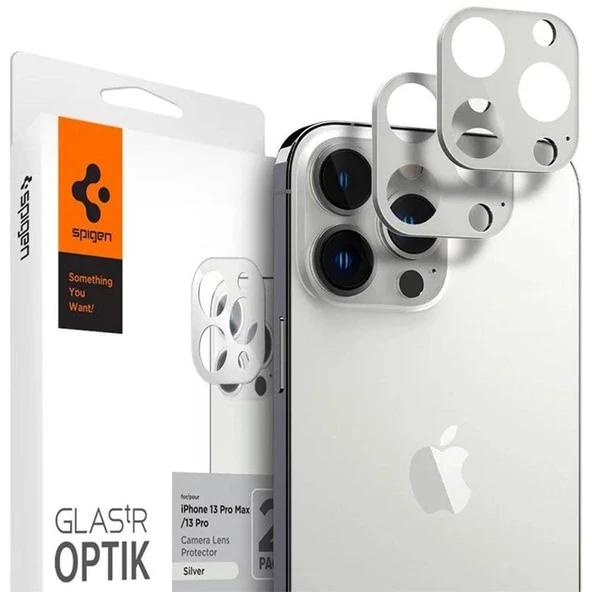 Spigen iPhone 13 Pro Max / iPhone 13 Pro ile Uyumlu Kamera Lens Cam Ekran Koruyucu Glas.tR Optik (2 Adet) Silver ürün görseli 1