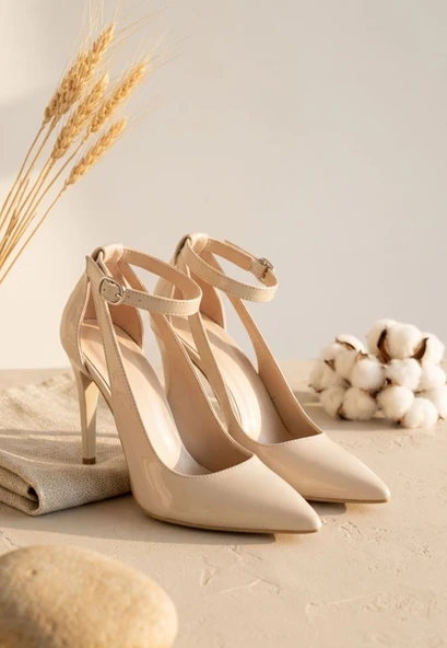 Bej Rugan Kadın Stiletto Ayakkabı - Resim 5