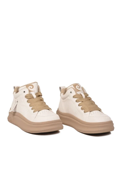 Beyaz Bağcıklı Kadın Hi Sneaker - Resim 3