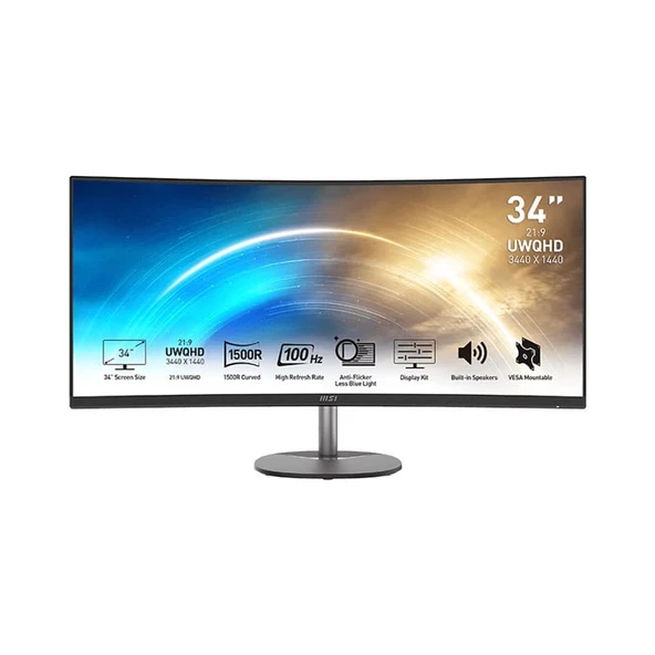 MSI PRO MP341CQ 34 3440x1440 UWQHD 100Hz 1ms HDMI DP Curved 1500R FreeSync Led Monitör ürün görseli 1