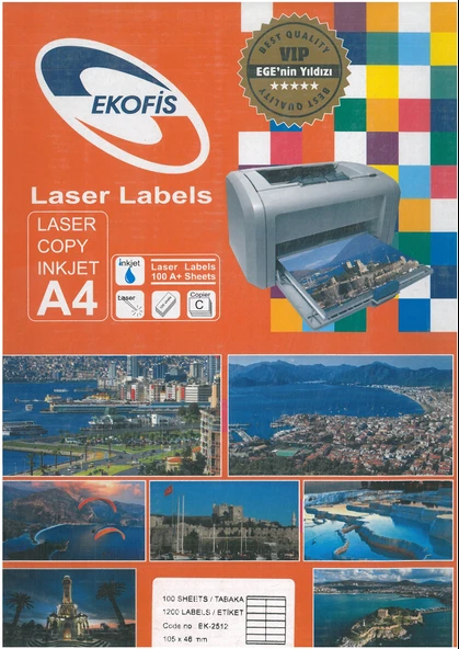EKOFİS LAZER ETİKET 12 li  (105 x 46 (1200 lü) ürün görseli 1