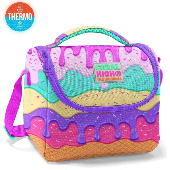 Coral High Pembe Rengarenk Dondurma Desenli Thermo Beslenme Çantası 11731 ürün görseli 1