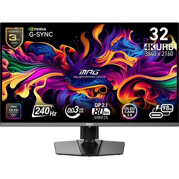 MSI MPG 322URX QD-OLED 31.5 3840x2160 UHD 240Hz 0.03 ms HDMI DP Type-C True Black 400 Adaptive Sync QD-OLED Gaming Monitör ürün görseli 1