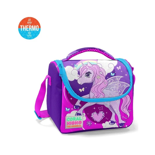 Coral High Unicorn Desenli Mor Pembe Thermo Beslenme Çantası 11708 ürün görseli 1