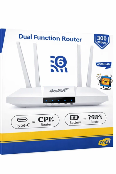 4G   5G Destekli Dual Function Router 300 Mbps Type C 4000mAh Batarya Yüksek Performanslı Ağ Çözümü ürün görseli 1
