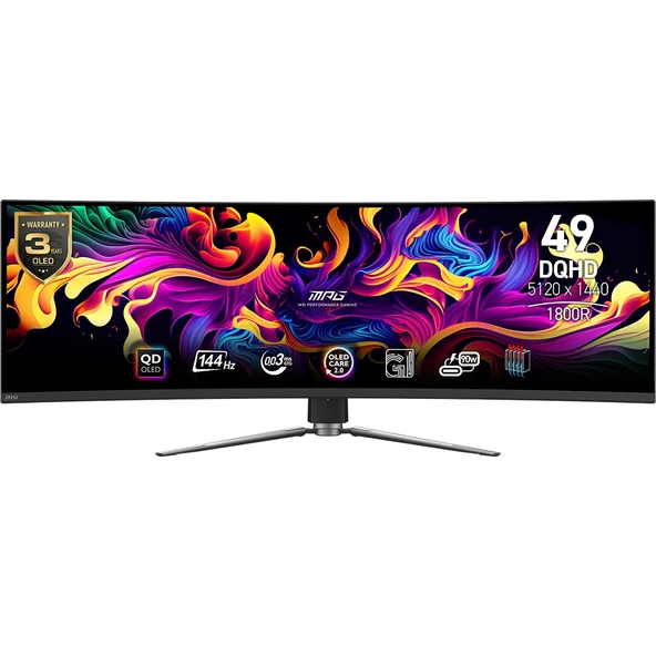 MSI MPG 491CQP QD-OLED 49 5120x1440 DQHD 144Hz 0.03 ms Curve 1800R QD-OLED HDMI DP Type-C HDR 400 Adaptive Sync Gaming Monitör ürün görseli 1