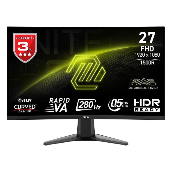 MSI MAG 276CXF 27 1920x1080 280Hz 0.5ms HDMI DP Adaptive Sync Curved 1500R Gaming Monitör ürün görseli 1