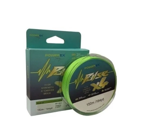Powerex Pulse 4 Kat Örgü 150 m. Apple Green 0.16 mm 9 kg Çekerli İp Misina - Turna At Çek Spin Misinası ürün görseli 1