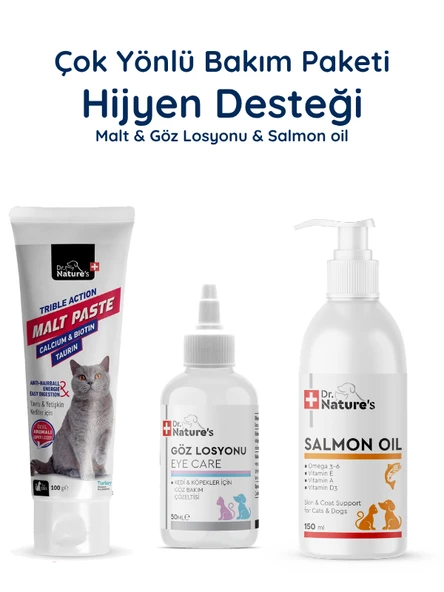 Kedi Malt Macunu + Somon Yağı Omega-3 + Kulak Temizleme Solüsyonu Seti – Tüy Sağlığı ve Bakım Paketi ürün görseli 1