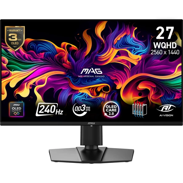 MSI MAG 274QP QD-OLED X24 27 2560x1440 WQHD 300Hz 0.03 ms HDMI DP Adaptive Sync OLED Gaming Monitör ürün görseli 1